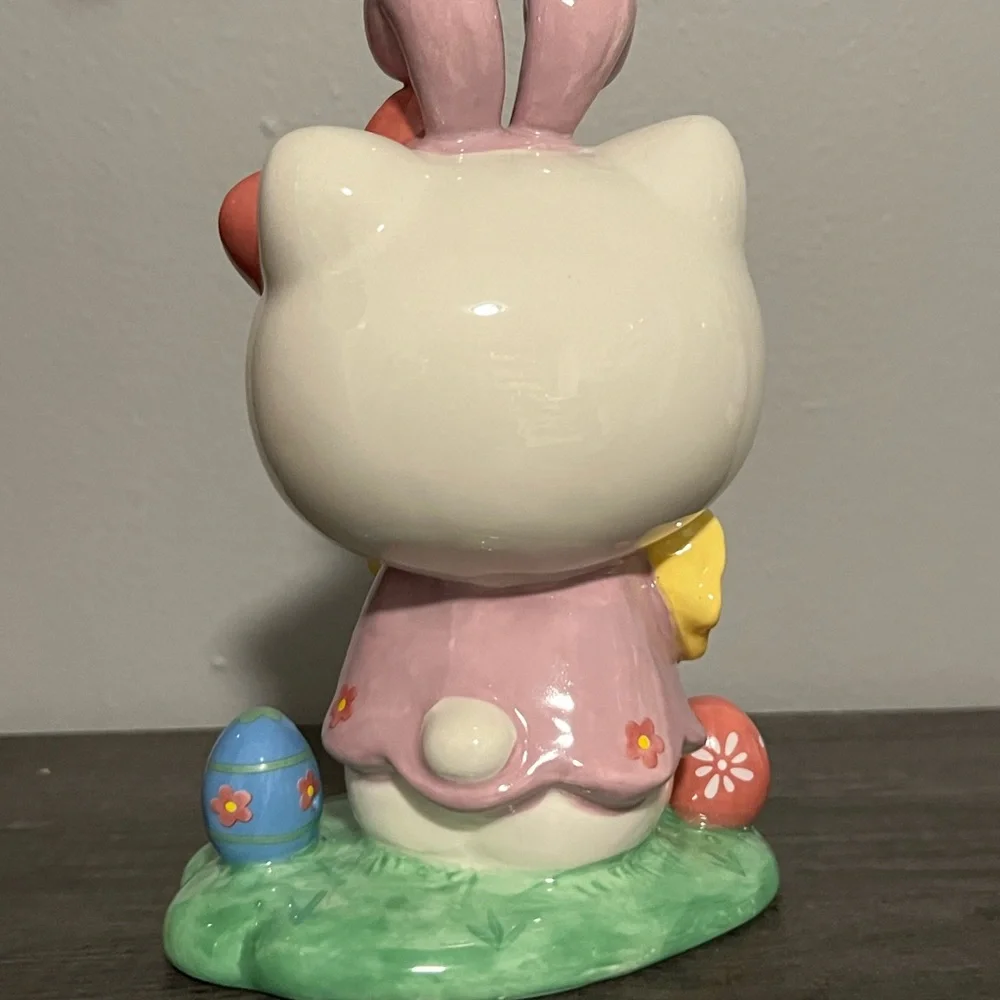 Cute Kitty Figurine with Bunny and Eggs